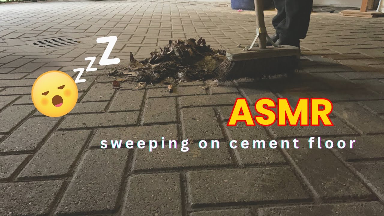 Satisfying chore and sound of sweeping off heavy dirt ASMR on concrete floor & grass carpet 😌👂