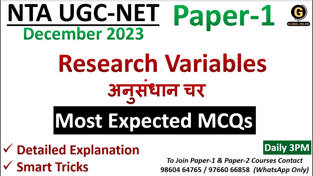 Research Variables MCQs in Research for NTA UGC NET 2023 | Steps of Research Questions for Paper 1