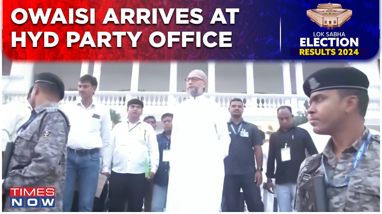 Telangana News: AIMIM Chief Asaduddin Owaisi Arrives At Hyderabad Party Office Ahead Of Counting