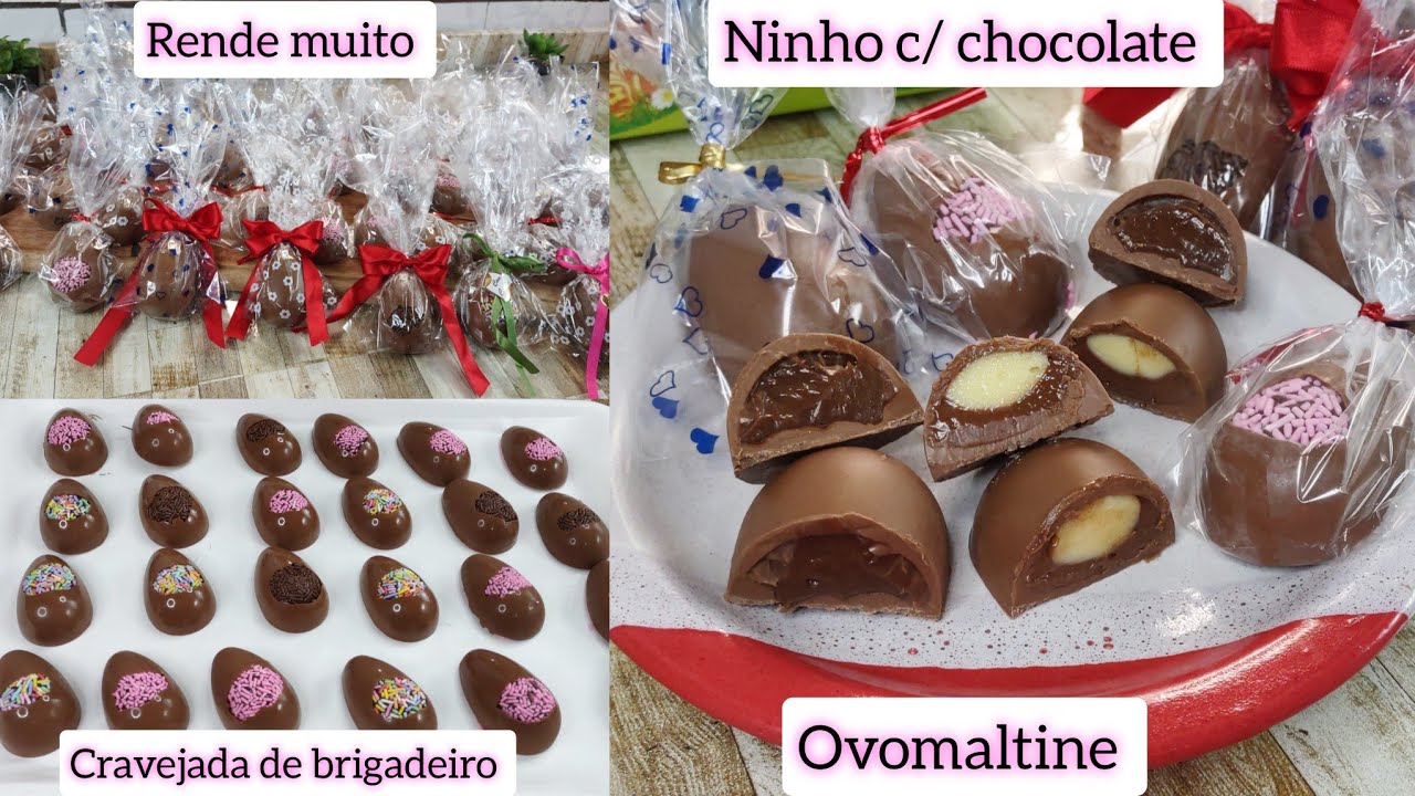 RENDEU 50 MINI OVOS COM 1 RECEITA E ½/ UMA BASE 3 OPÇÕES /NINHO - CHOCOLATE - OVOMALTINE+ BRIGADEIRO
