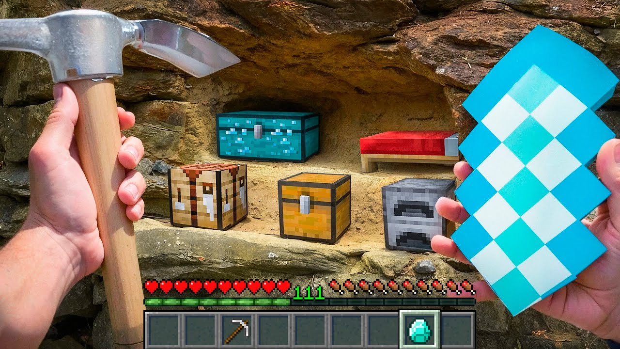 Minecraft in Real Life MOVIE - SECRET BASE in Realistic Minecraft 創世神第一人稱真人版