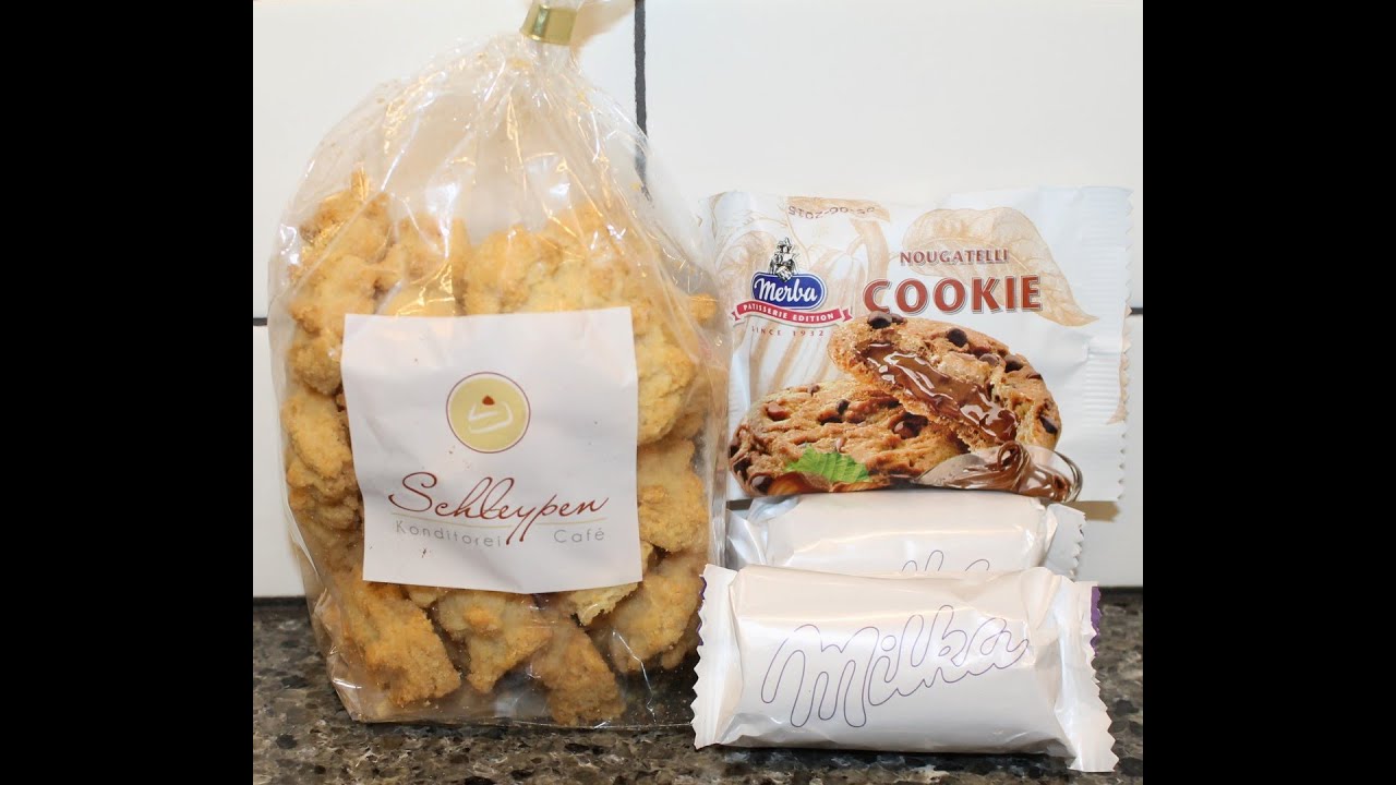 Schleypen Butter Spritzgeback, Merba Nougatelli Cookie, Milka Cookie Review