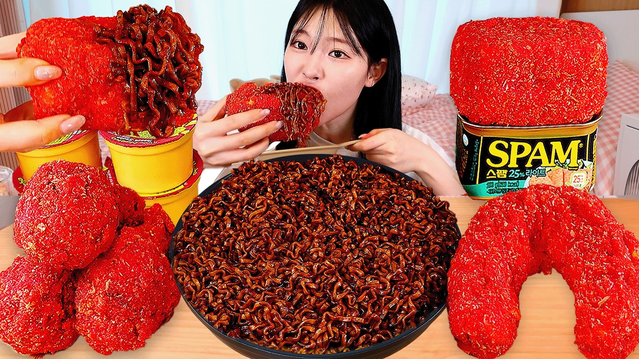 ASMR MUKBANG | Вечеринка Cheetos! курица, корн-дог, колбаса, спам, лапша с сыром и чёрной пастой