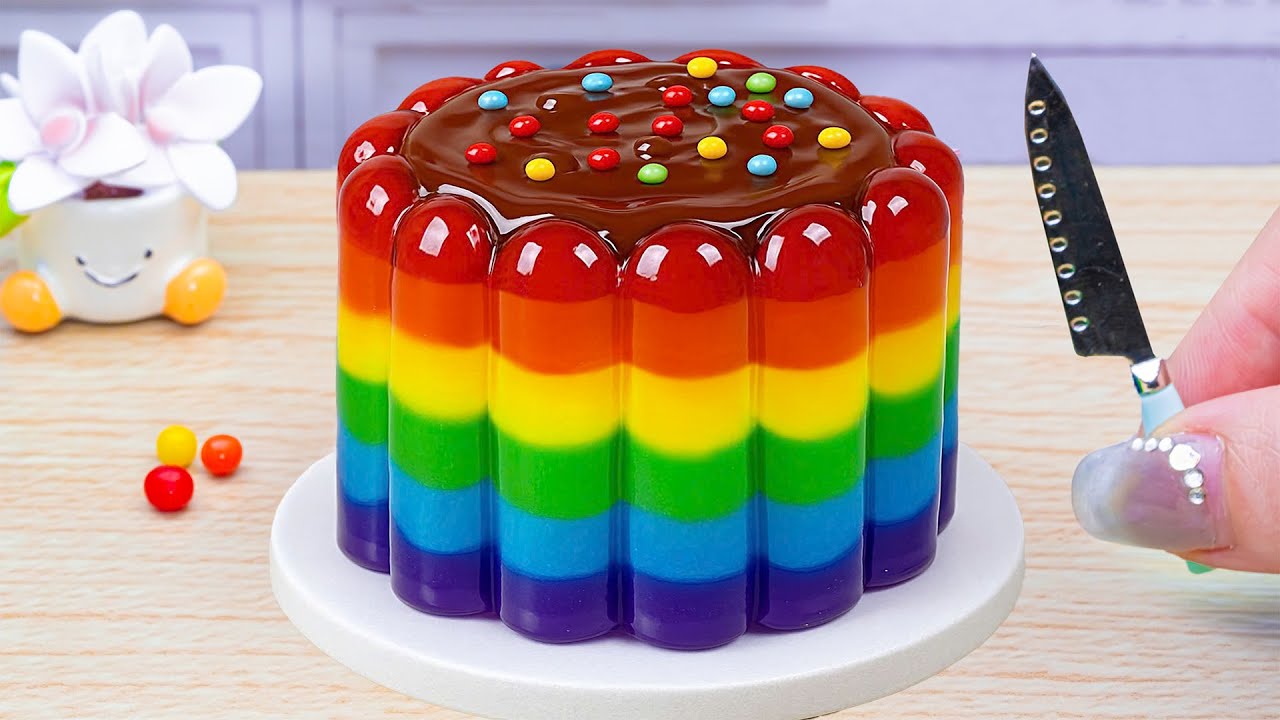 Rainbow Jelly Cake Recipe With Chocolate🌈Satisfying Mini Cake Challenge & ASMR Dessert