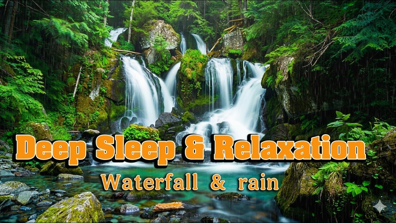 528Hz Deep Sleep Meditation - Relaxing Waterfall and Rain Sound