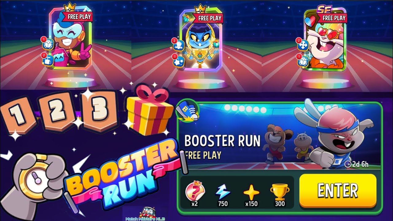 Match Masters Booster Run Full 1-7 Free Play 🏃‍♀️ Prizes Power Up ,sparks, 300 Trophies 🏆 