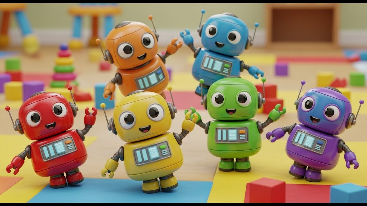 Six Little Toy Robots Spin Spin Spin 🤖 | Nursery Rhymes for Kids & Baby Songs