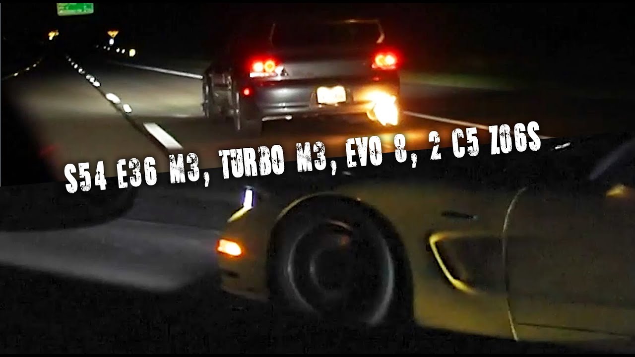 EVO 8 vs S54 E36 M3 vs Turbo M3 vs Z06 and more