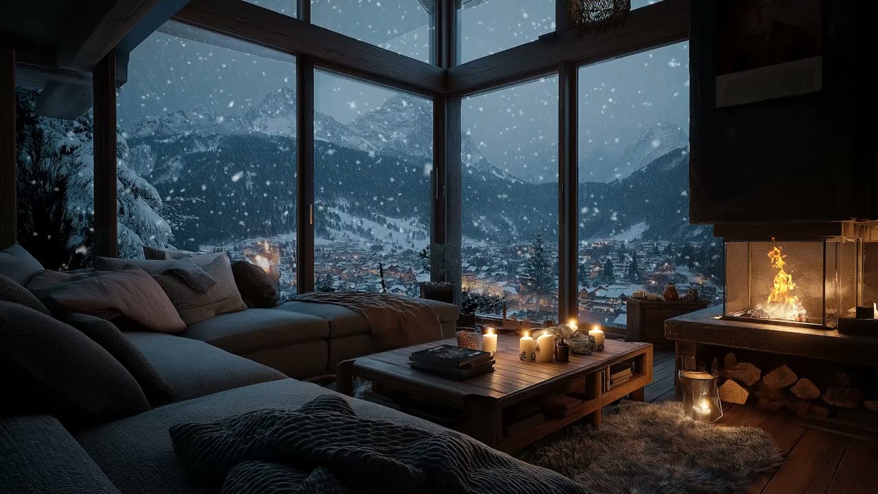 🌙 Winter’s quiet song | Falling snow and glowing embers for deep relaxation.