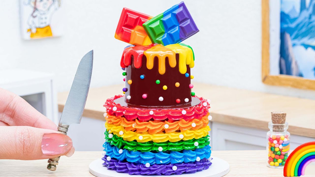 🦄 Magical Rainbow Cake 🌈 Delicious Tiny Rainbow Buttercream Chocolate Cake🌈HT Mini Cakes