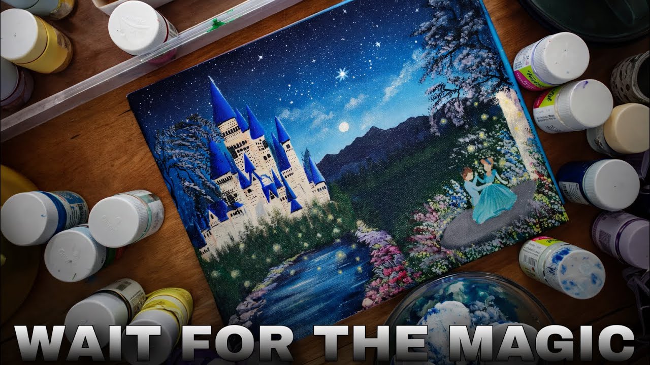 Part 1 🖌️Magical Cinderella Castle Painting 🌙✨ | Night Sky Acrylic Art