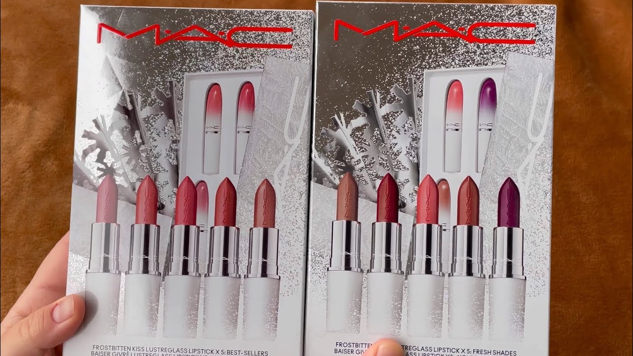 MAC HOLIDAY FROSTBITTEN KISS LUSTREGLASS LIPSTICK X 5: FRESH SHADES & BEST SELLERS