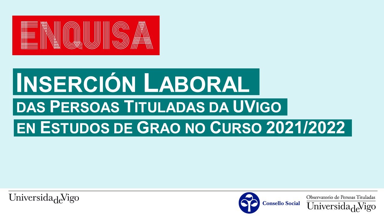 Enquisa | Inserción Laboral das persoas tituladas da UVigo en estudos de Grao no curso 2021/2022
