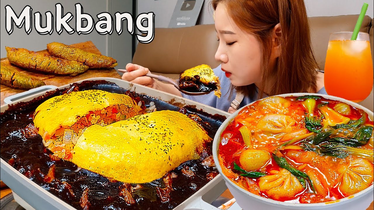 Sub)Real Mukbang-Мясо Черный Соевый Омлет Рис🧈 Острая Тушенка с Клецками🥘 Коктейль🍹АSMR КОРЕЙСКАЯЕДА