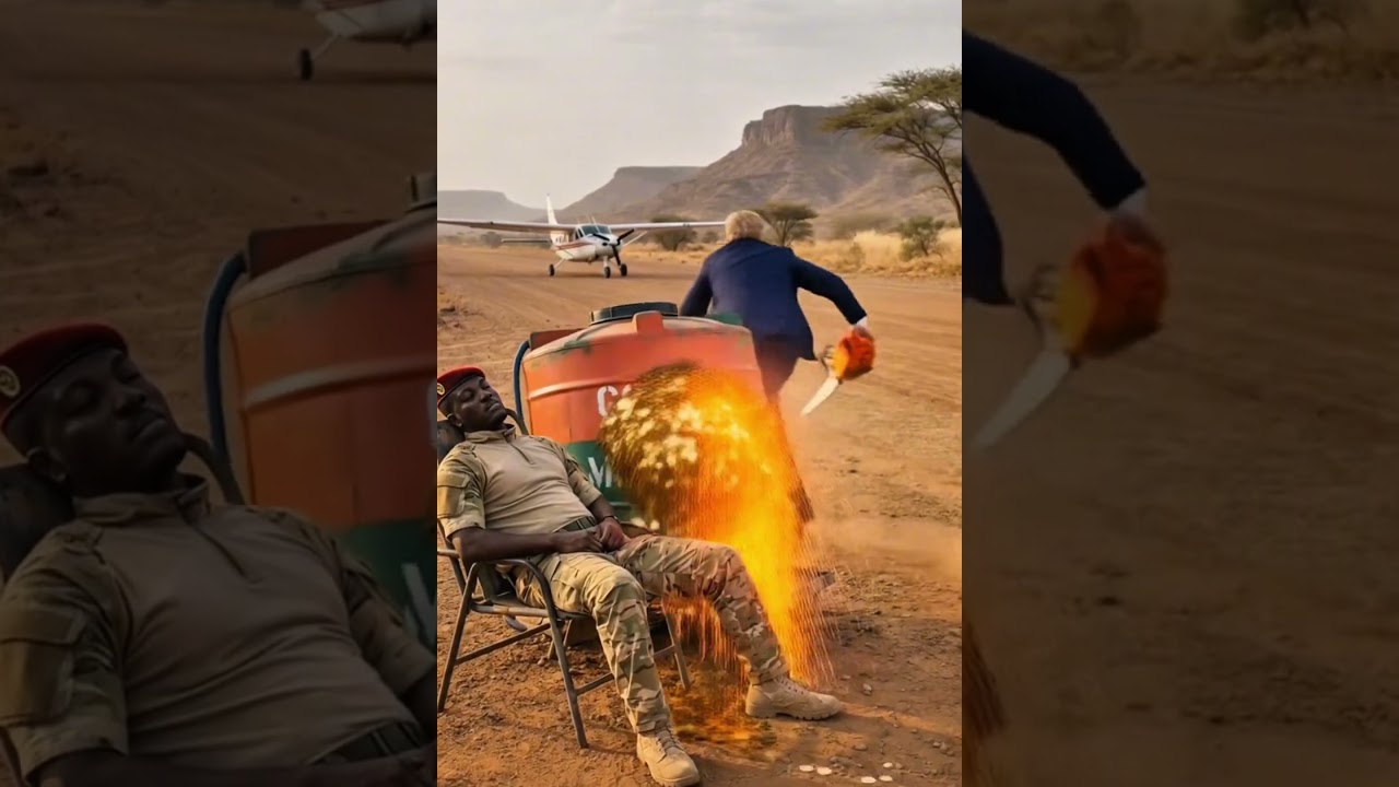 Trump runs away after the cut &mdash; Ibrahim Traor&eacute; wakes up to gold. 🤣🤣 #usa #satire #usashorts