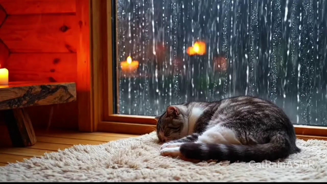 Heavy rain and a cat purring by the window | Perfect for Improving Concentration and Focus