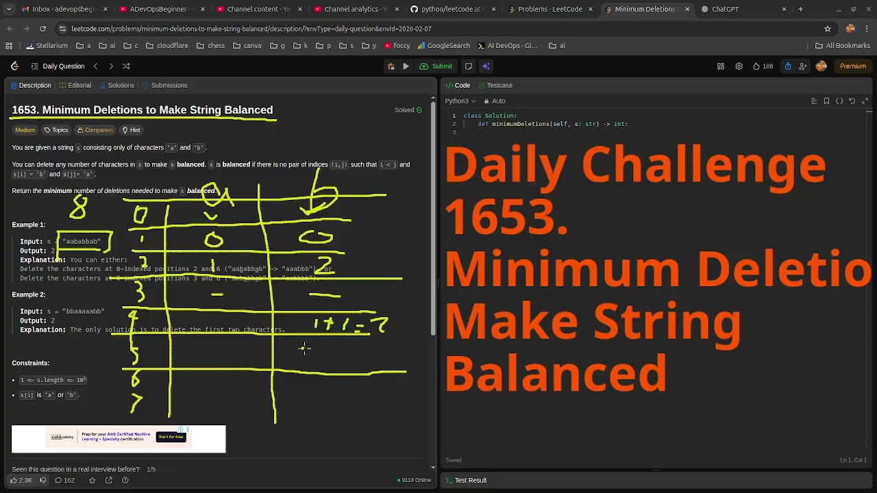 Leetcode Daily Challenge 1653. Minimum Deletions to Make String Balanced #python #dsa