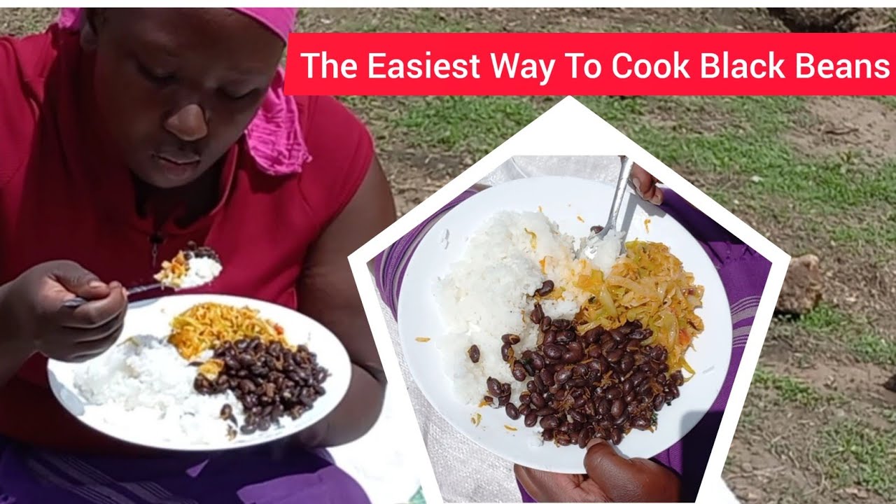 The Easiest Way Of Cooking BlackBeans/Njahi,Rice And Cabbage//African Village