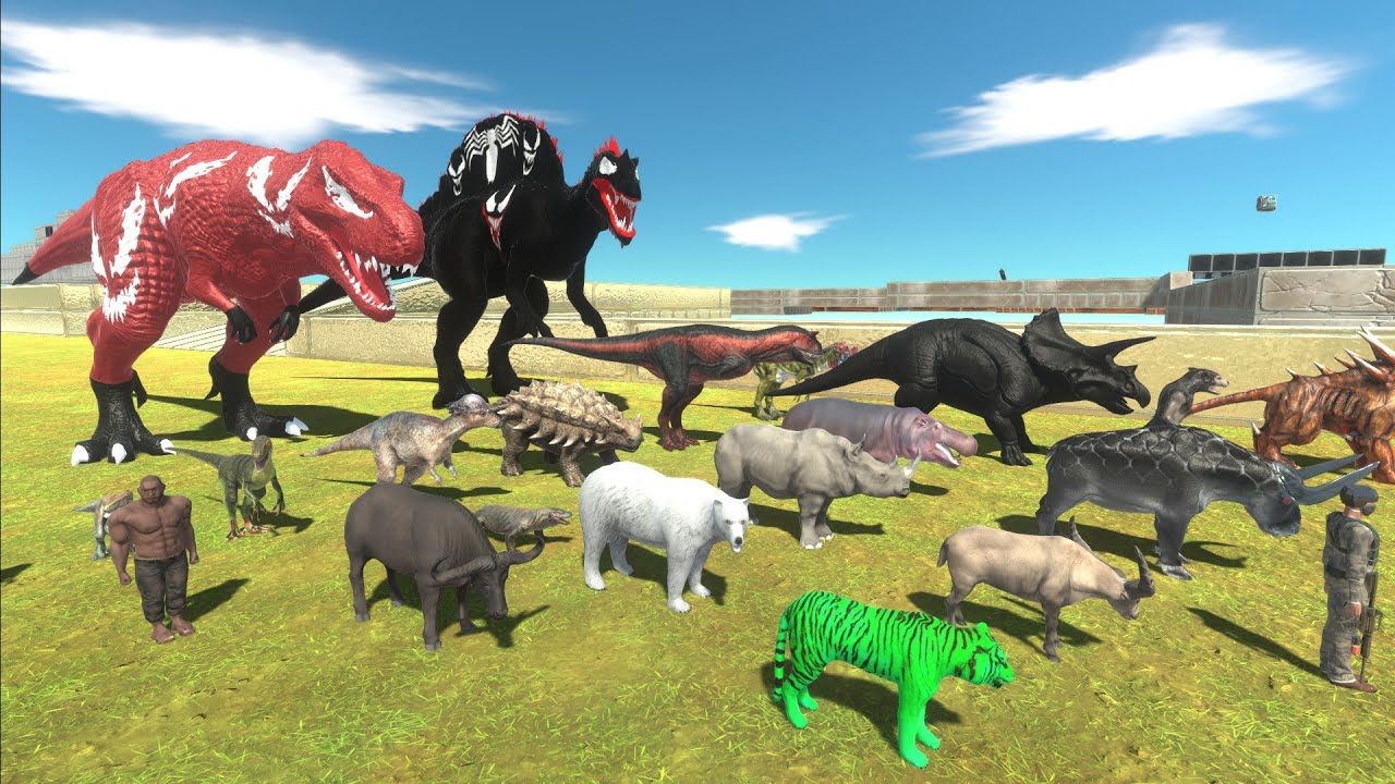 Escape from VENOM SPINO & CARNAGE T-REX - Animal Revolt Battle Simulator Escape from Monster
