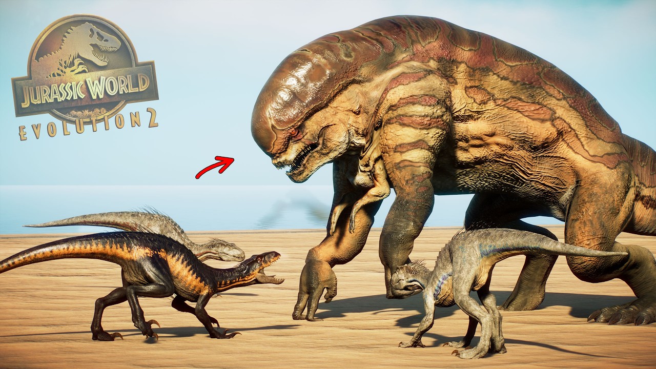 FAMILIA INDORAPTOR ATACA al DISTORTUS REX de desierto! nuevos dinosaurios Jurassic World Evolution 2