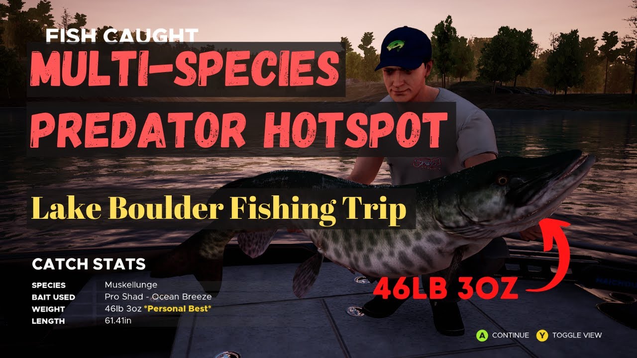Lake Boulder Fishing Trip - Multi-Species Predator Hot Spot- 46lb Muskie - Fishing Sim World 2021