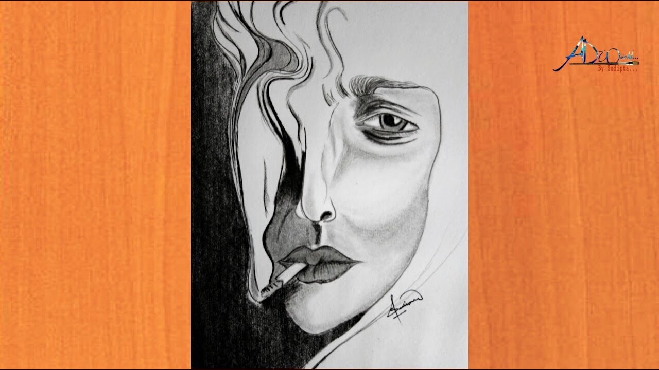 A sad girl smoking cigarette//pencil drawing  easy way to draw step by step