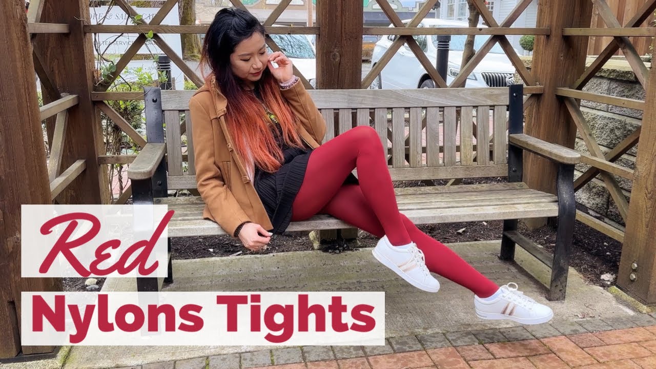 50 Denier Red Nylon Tights Pantyhose Legs, White Geox Sneakers, Sexy Legs Feet Model