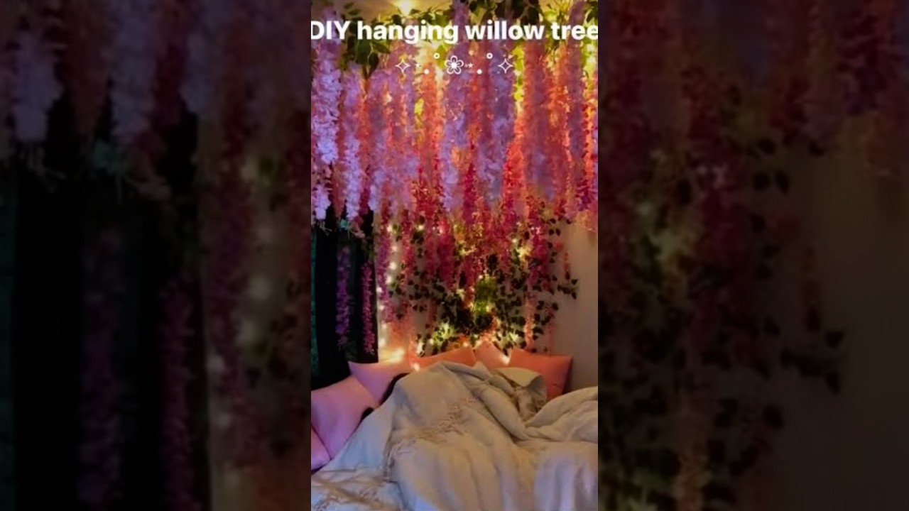 DIY hanging willow tree, wisteria tree, cherry blossom 🌸🍒🥹✨#art #diy #shorts #aesthetic#handmade