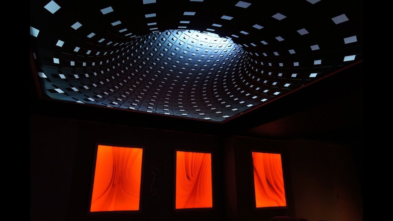 3D Effect New Technology on Stretch Ceiling with RGB LED light Installation in Chicago. iPad Control