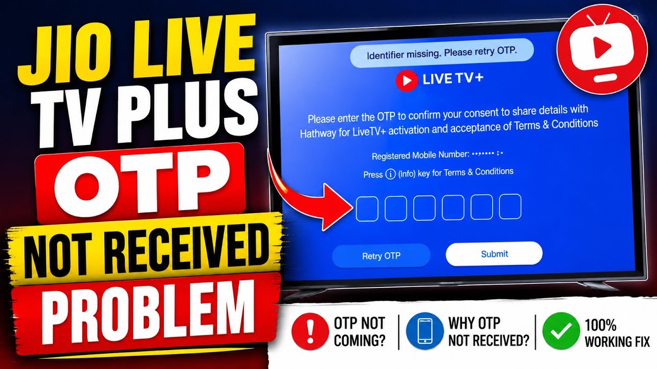 How to Fix Jio Live TV Plus Option Not Received || Identifier messing please retry otp problem fix
