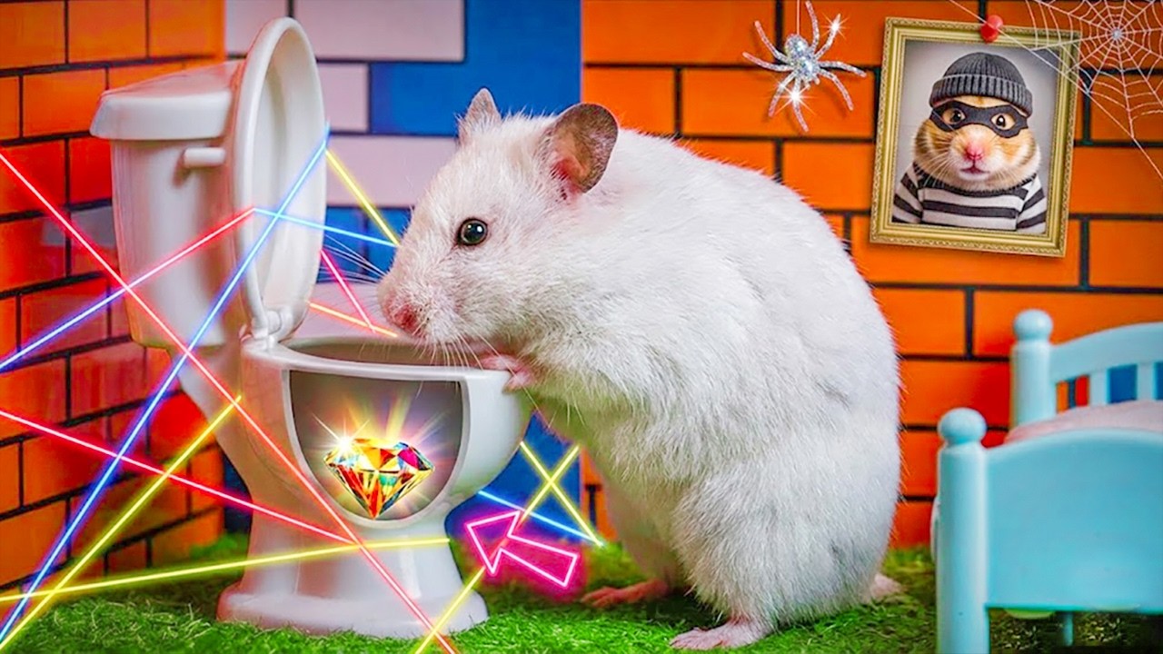 Hamster Transforms into a Diamond Thief, Escapes Prison Maze by Toilet | Hamster Maze
