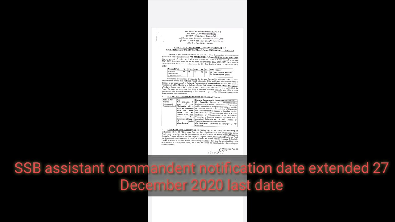 SSB assistant commandent notification