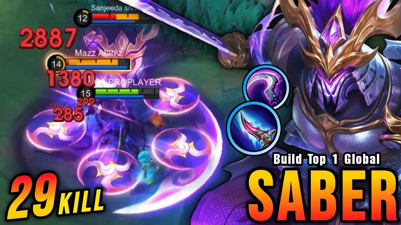 29 Kills!! Saber The One Shot Assassin!! - Build Top 1 Global Saber ~ MLBB