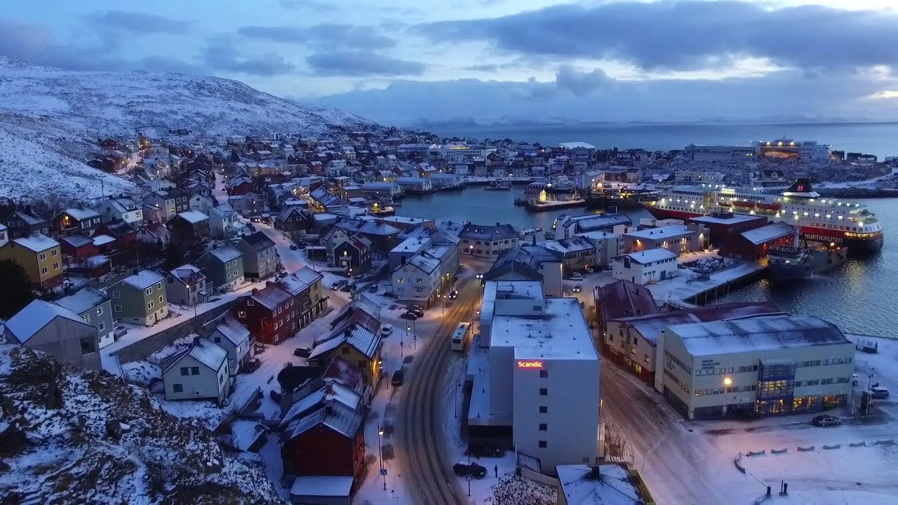 HONNINGSVÅG - The northernmost town in Europe [Aerial film]