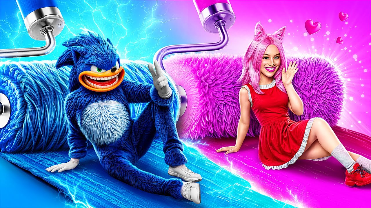 Shin Sonic ve Amy Rose için Gizli Oda İnşa Ediyoruz! Pembe vs Mavi! Tek Renk Yarışması