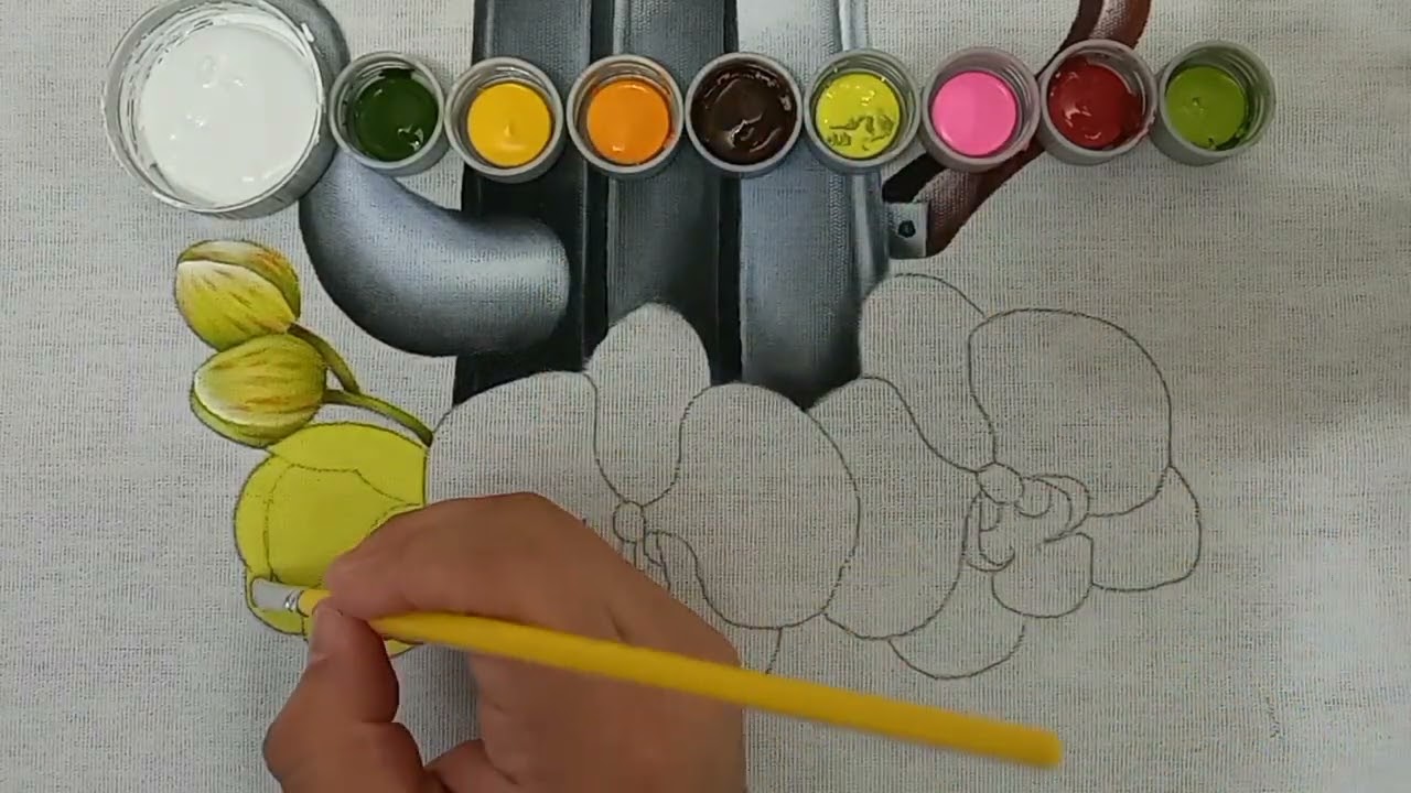 Orquídeas Amarelas com Bule Pintura em Tecido Parte 2 - Aula 366 Bruno Silva