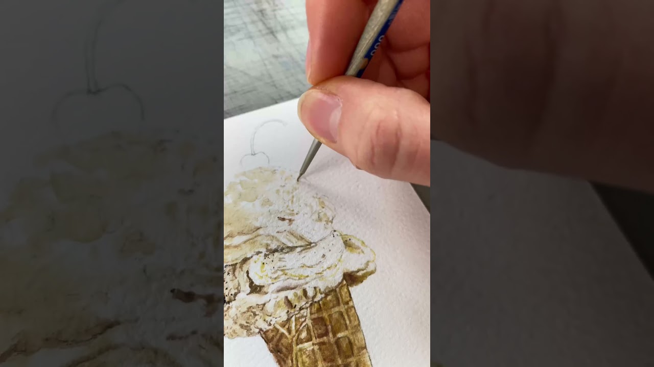 Watercolor Ice Cream #foodillustration #icecream #watercolorart #howtopaint #watercolour #realistic