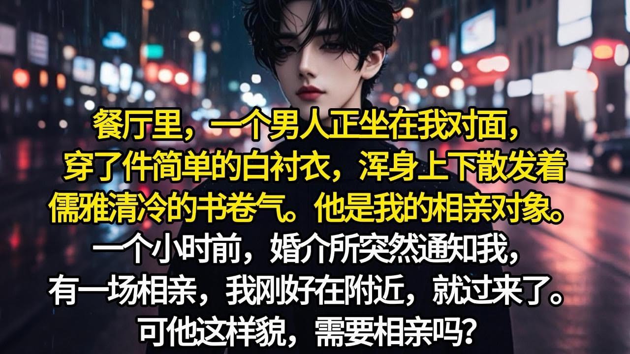 餐厅里，一个男人正坐在我对面，穿了件简单的白衬衣，浑身上下散发着儒雅清冷的书卷气。他是我的相亲对象。一个小时前，婚介所突然通知我，有一场相亲，我刚好在附近，就过来了。可他这样貌，需要相亲吗？需要相亲吗