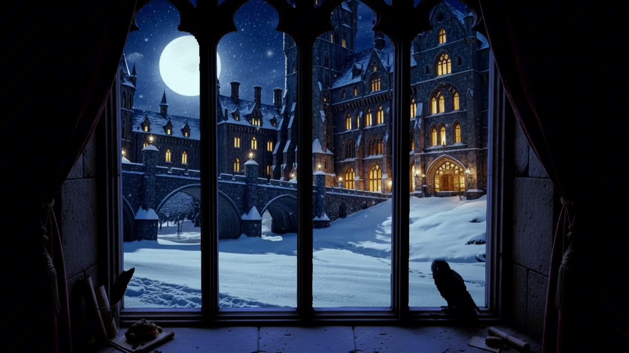 Castle Window View | Harry Potter hogwart 🪄 Snowy Vibes ❄️✨ 4K for Projector