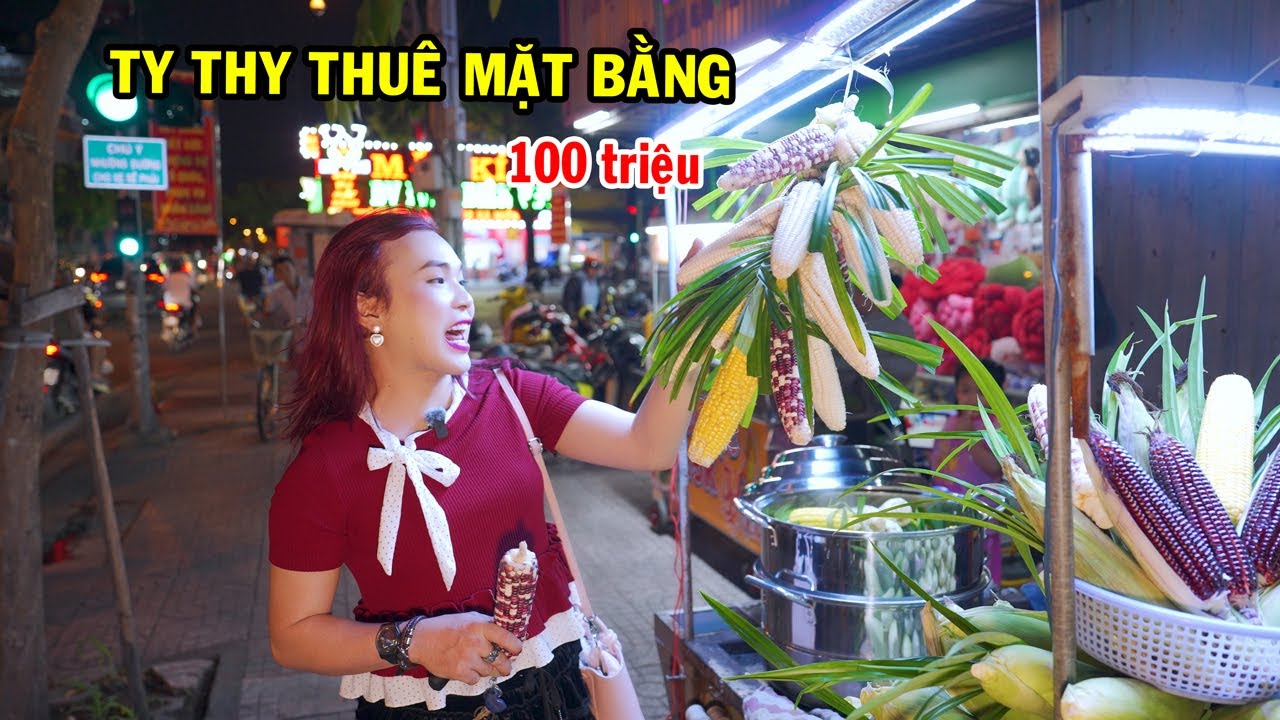 Ty Thy thuê mặt bằng 100 triệu bán bắp và cháo mực - Ty Thy Vlog Gỏi đu đủ