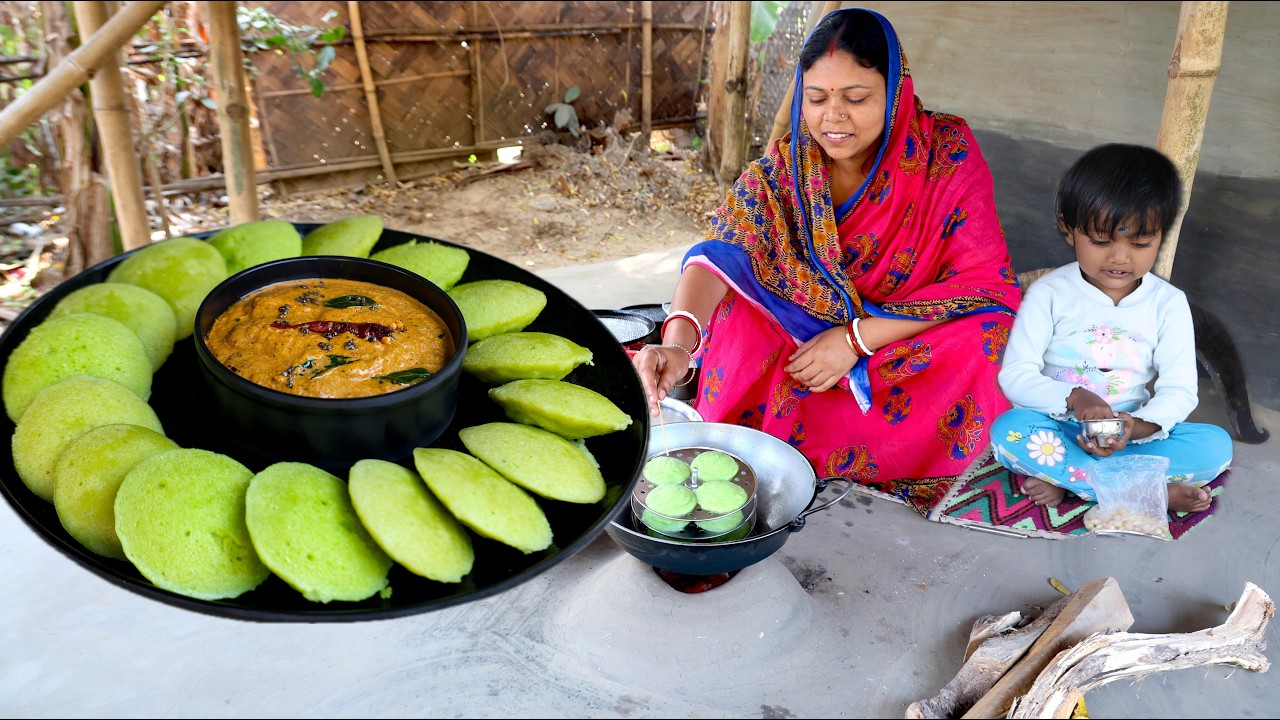 ঘরে তৈরী ঝাল ঝাল সসের সাথে গ্রীন ইডলির জবাব নেই / Green idli in 30 minutes with home made sauce