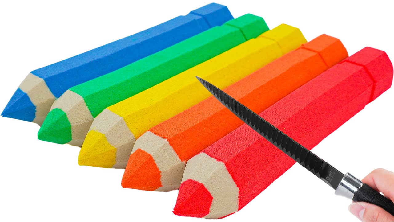 Satisfying Video | How To Make Rainbow Pencil Crayons From Kinetic Sand Cutting ASMR | Magic Sand B