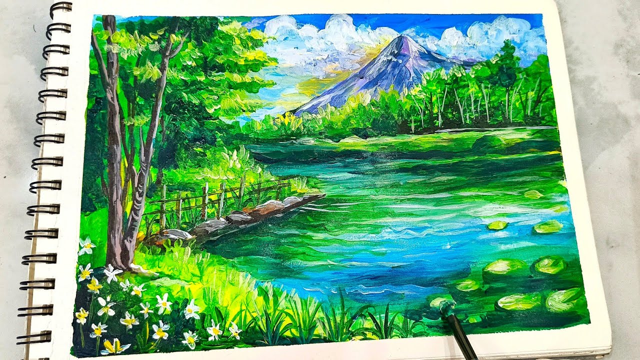 Acrylic painting for Beginners: A Step by Step Landscapepainting Tutorial on paper |Scenerypainting 