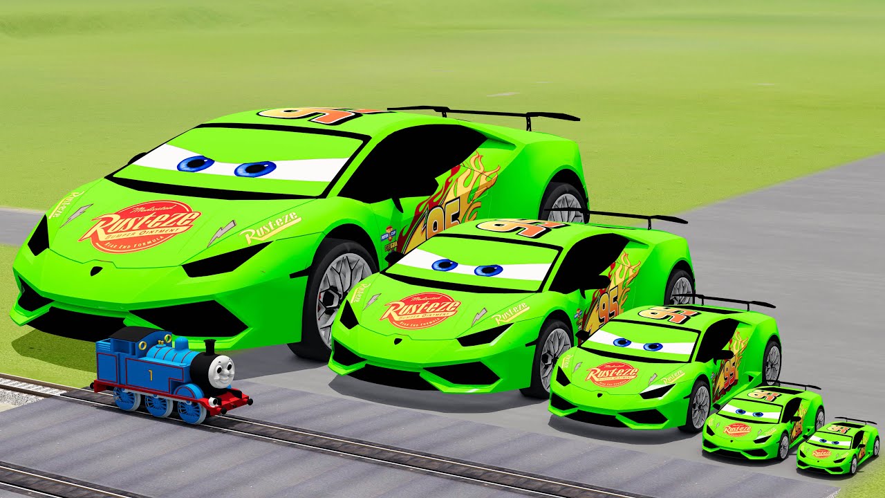 Big & Small Lamboghini Lightning Mcqueen vs Train Thomas | BeamNG.Drive