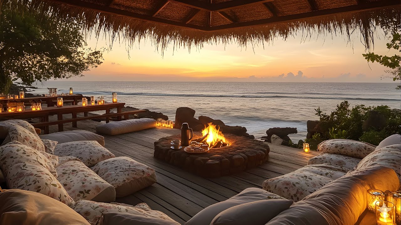 Ocean Waves & Campfire Sounds | Deep Calm, Relaxation & Peaceful Rest