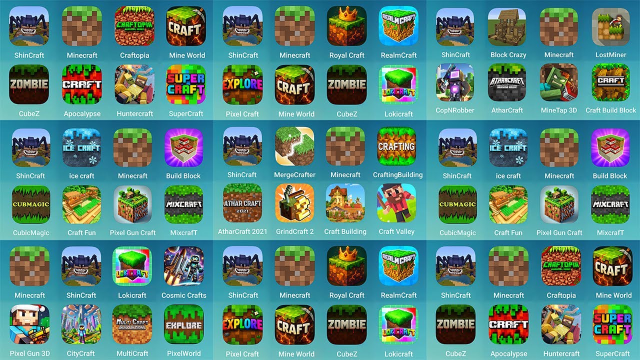 ShinCraft, Ice Craft, Minecraft, Block Crazy, Craftopia, Royal Craft, MergeCCrafter, Craft and Build