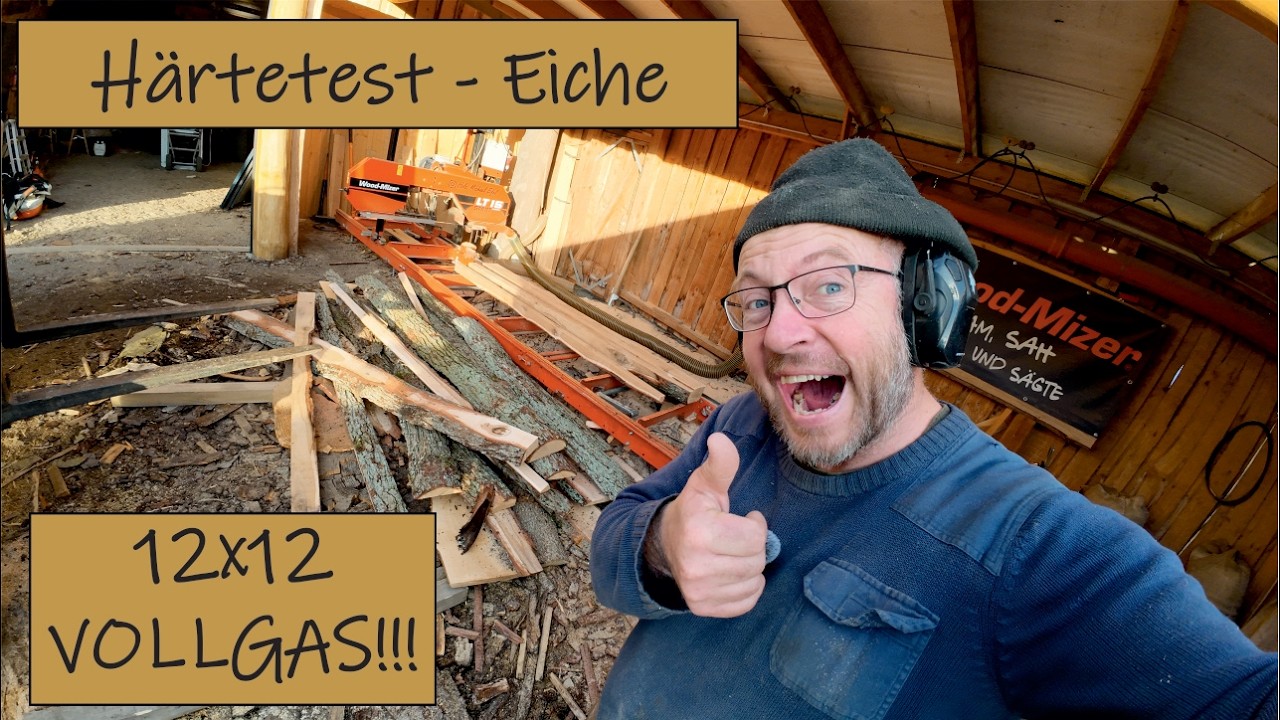 Eiche 12x12 Balken einsägen auf der Woodmizer: Das stabilste Tischbein der Welt? #woodmizer