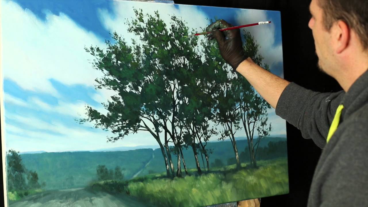 Oil painting tips and tricks with Tim Gagnon - tree foliage, directional brush strokes