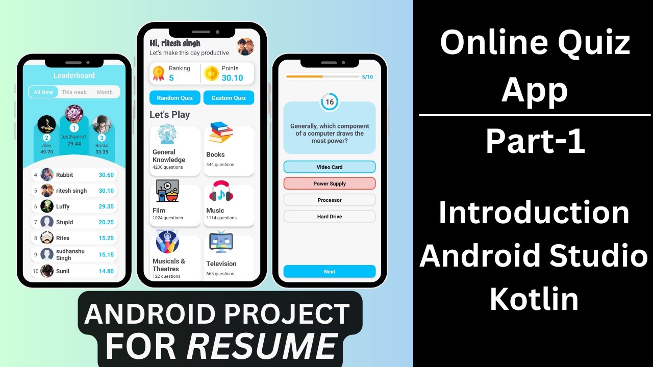 Online Quiz App || Part-1 || Android Project For Resume || Open Trivia Database || Android Studio