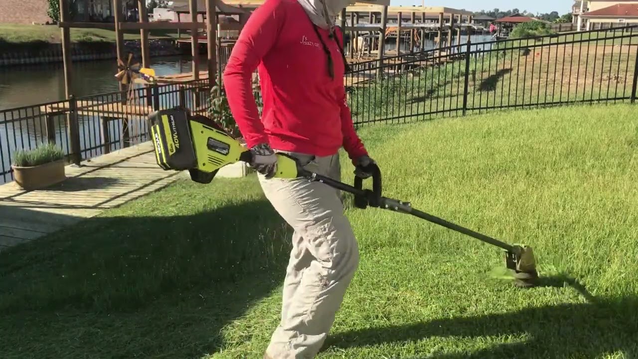 CUTTING Two WEEKS of Grass Growth With RYOBI 40V Trimmer TALL Centipede GRASS